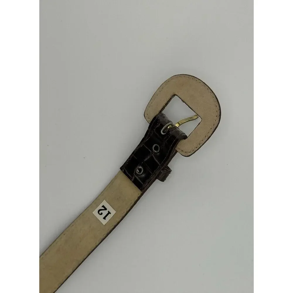 EUC VINTAGE VTG Faux Croc Leather Brown Belt Med Large‎ 12